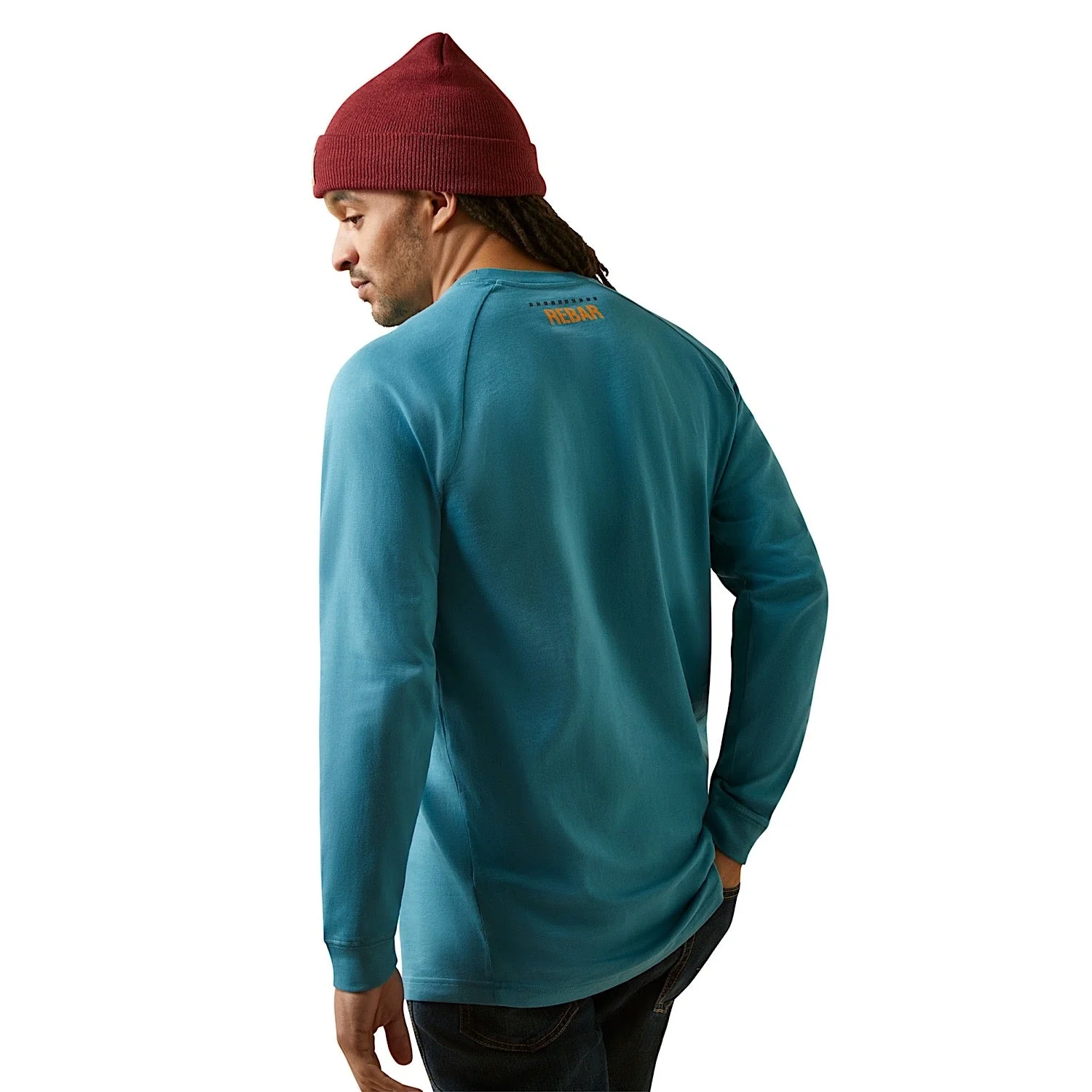 Ariat Men's Rebar Cotton Strong Block Tee - Storm Blue/Indian Teal - Image 3