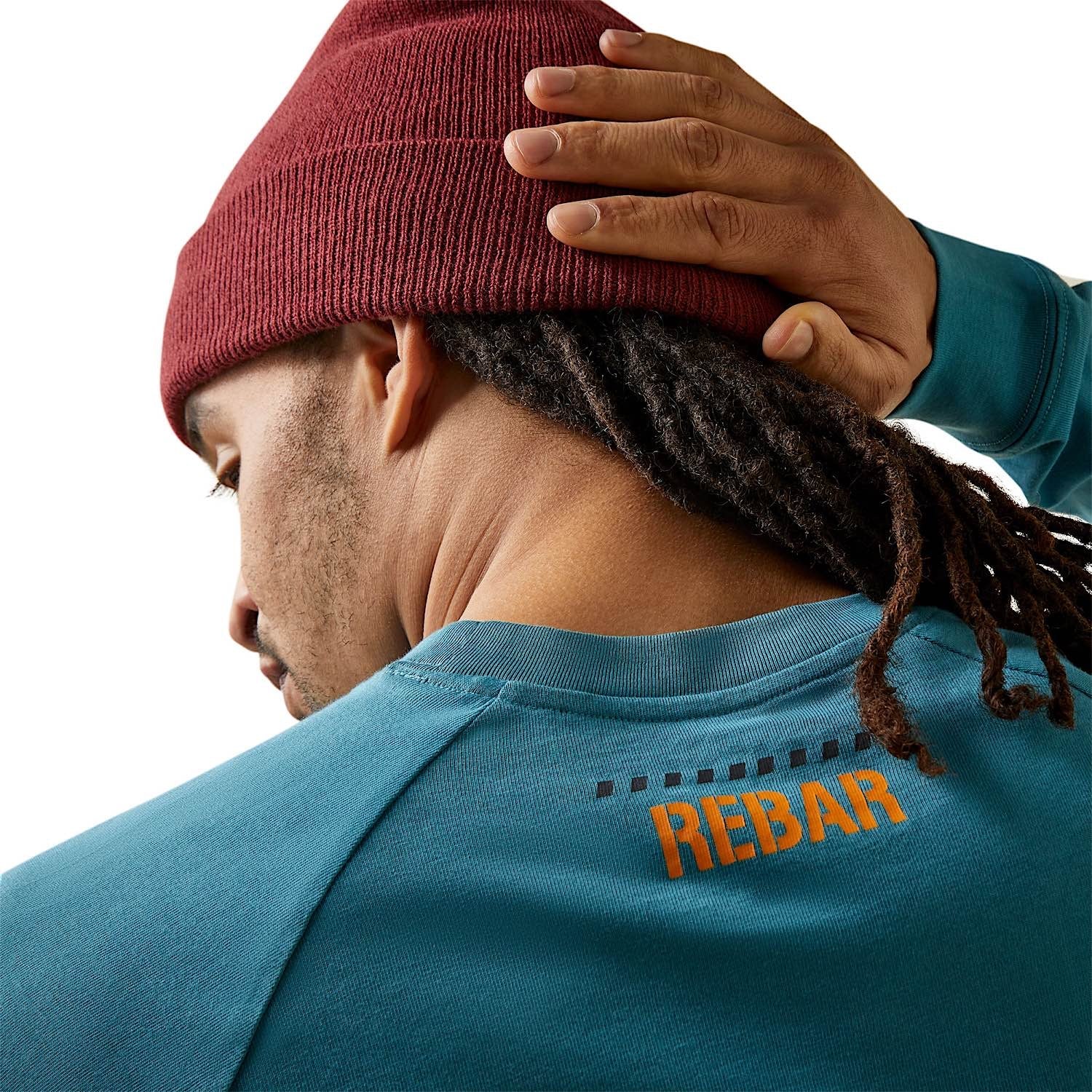 Ariat Men's Rebar Cotton Strong Block Tee - Storm Blue/Indian Teal - Image 4