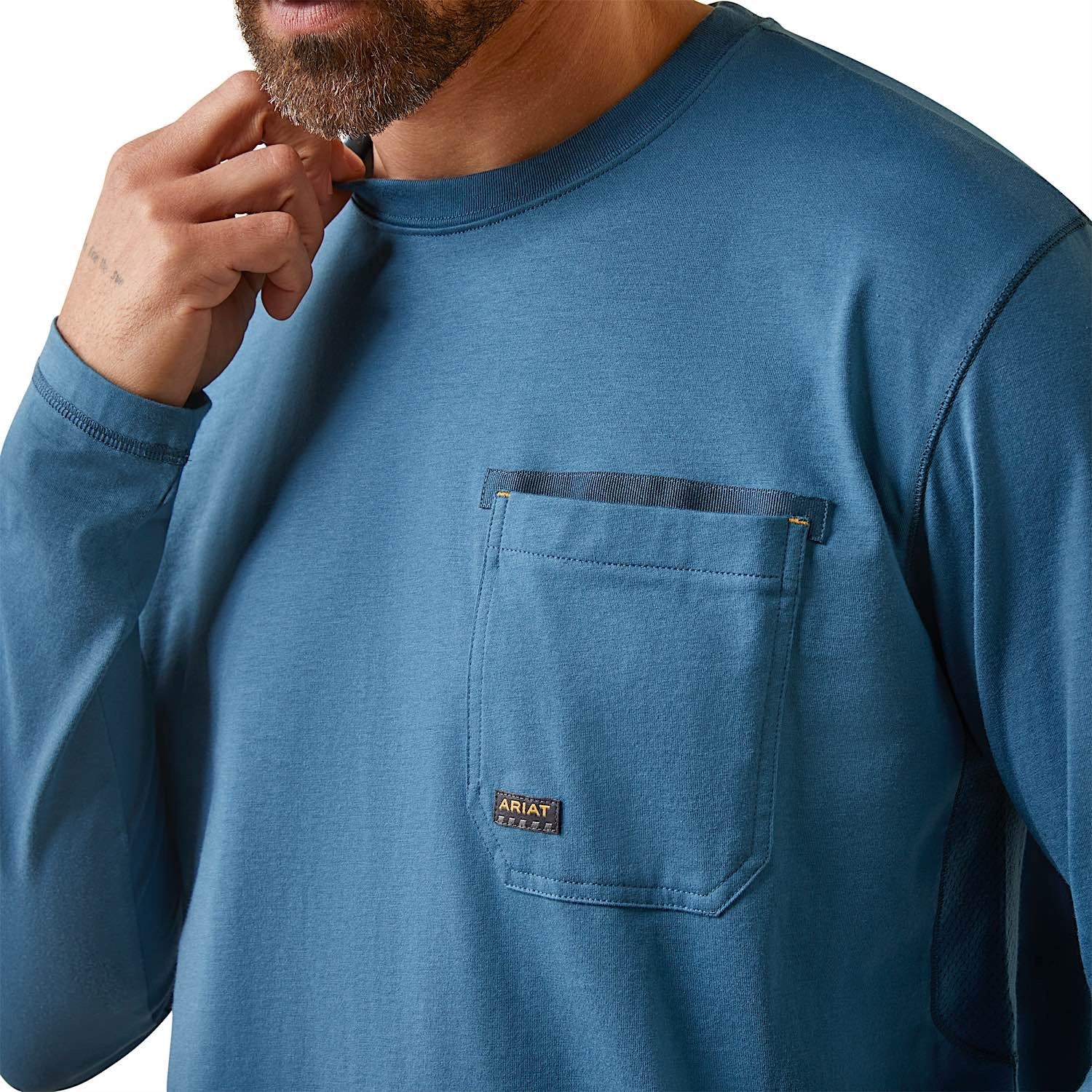 Ariat Mens Rebar Workman Blueprint L/S Tee Indian Teal - Image 3
