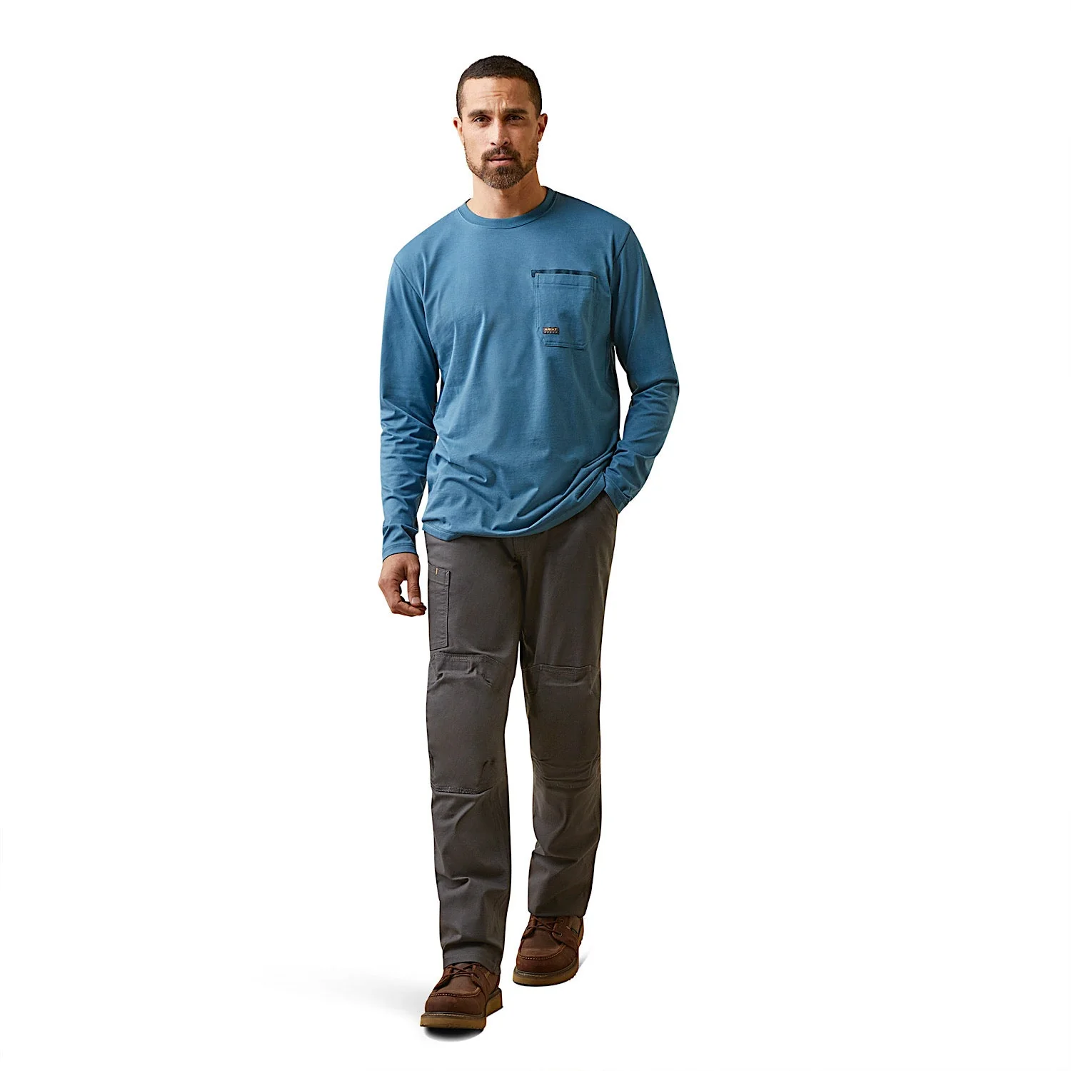 Ariat Mens Rebar Workman Blueprint L/S Tee Indian Teal - Image 4