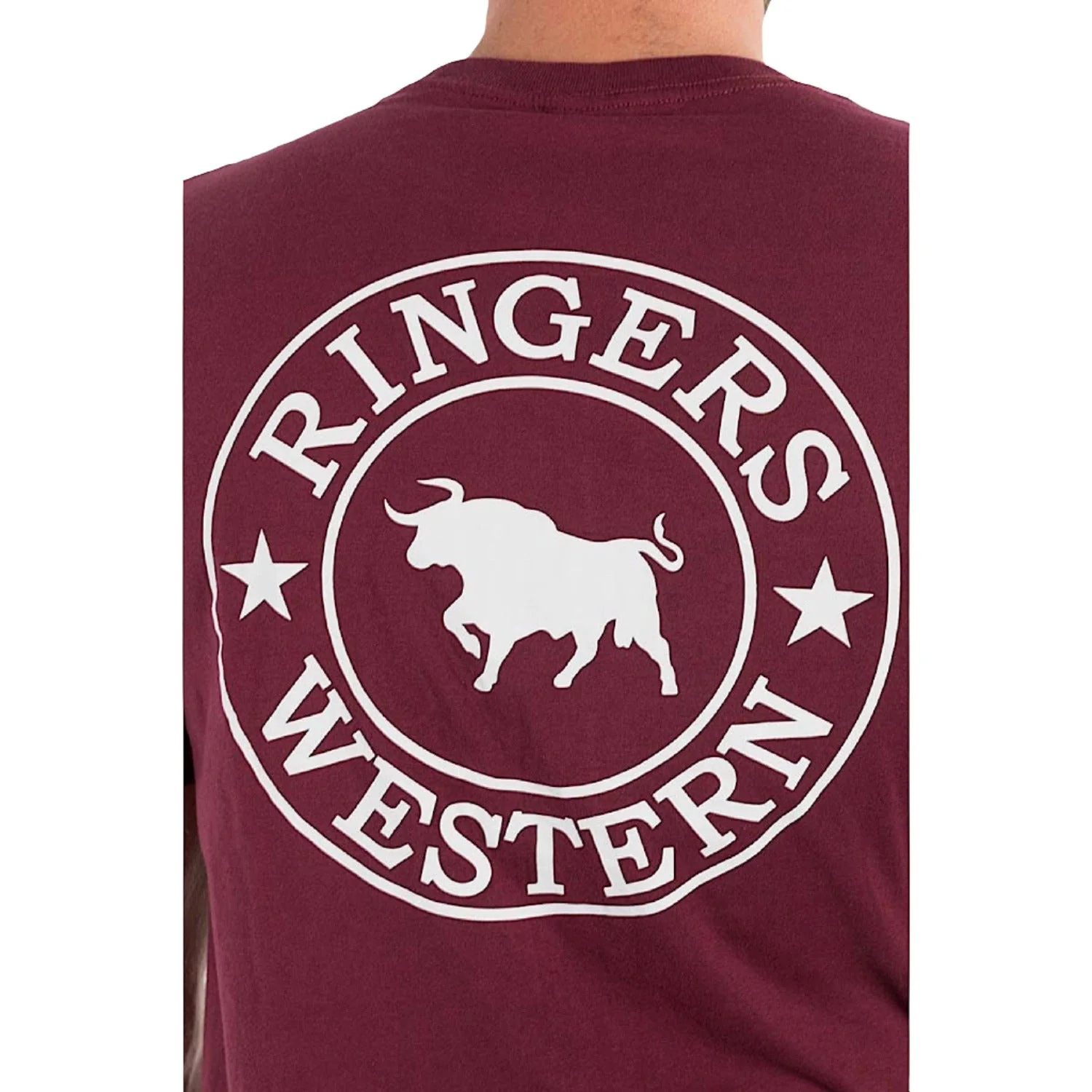 Ringers Western Men's Signature Bull Loose T-Shirt - Burgundy with White Print - Image 3
