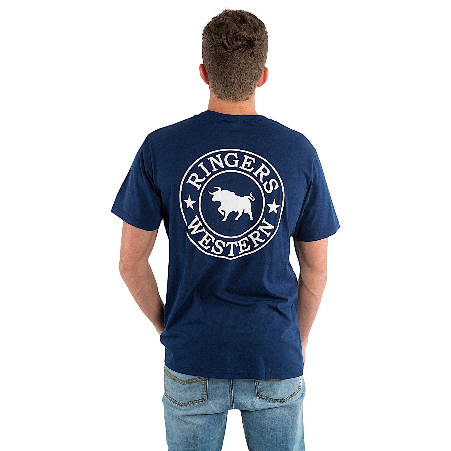 Ringers Western Men's Signature Bull Classic Fit T-Shirt - Navy with White Print - Image 3
